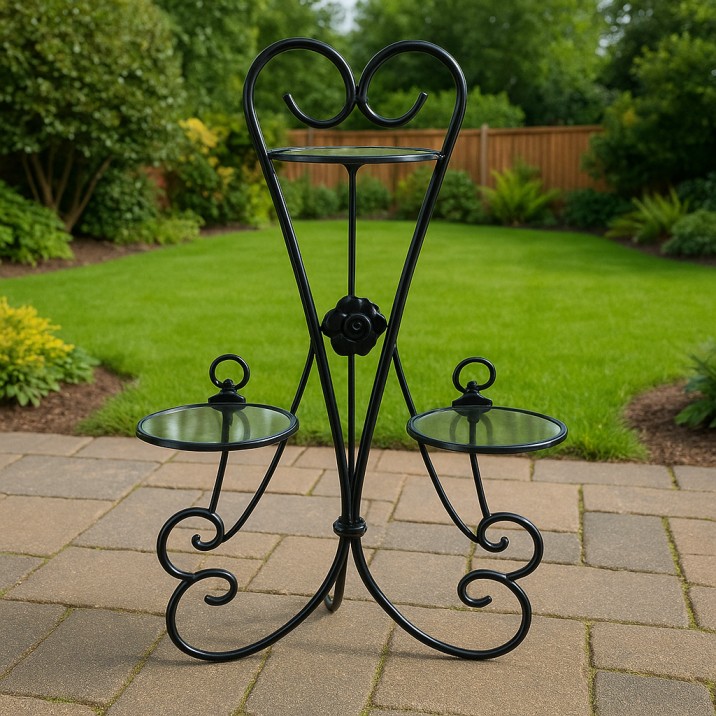 3-Tier Wrought Iron Plant Stand with Glass Shelves