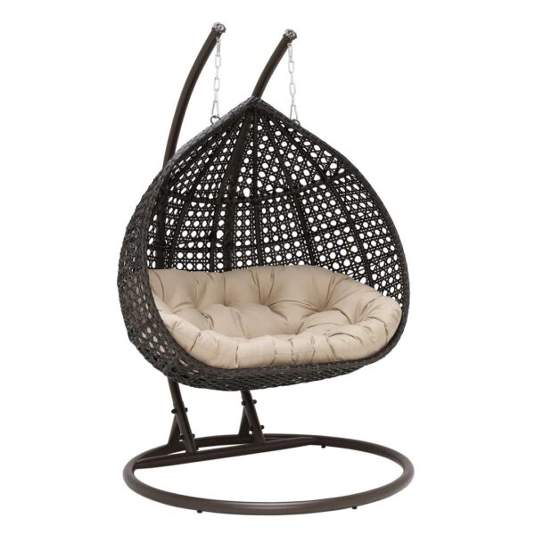 Premium Wicker Double Seater Hanging Egg Chair with Stand & Cushion