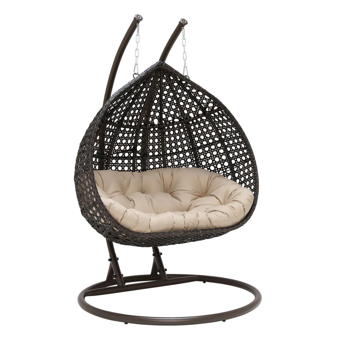 Premium Wicker Double Seater Hanging Egg Chair with Stand & Cushion